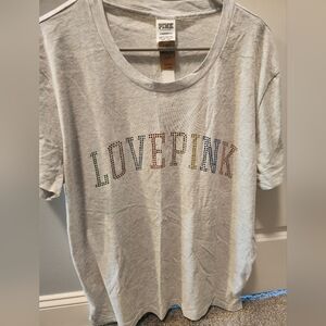 PINK Victoria's Secret Gray Tee with Multicolor 'LOVE PINK'